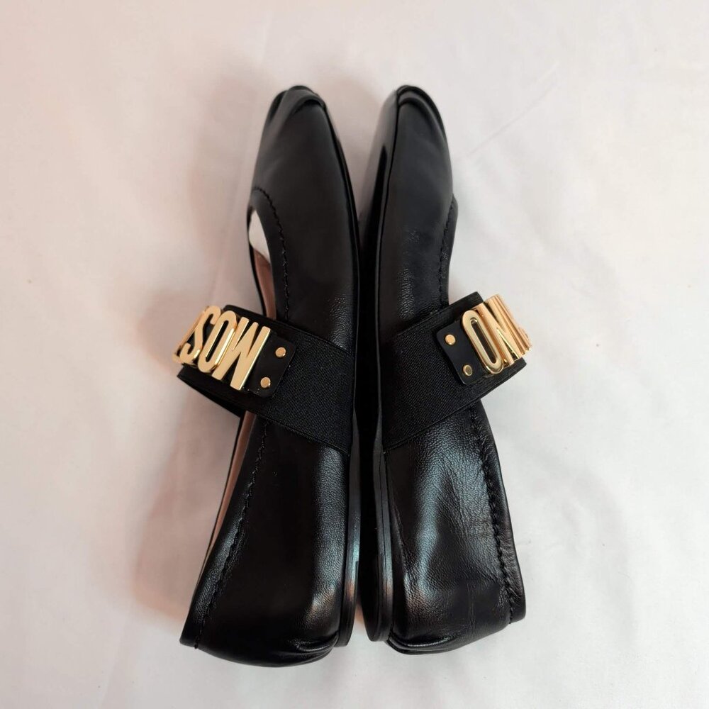 Moschino Couture Leather Ballet Flats With Gold Metal Letter Logo Sz 39 - Picture 7 of 10